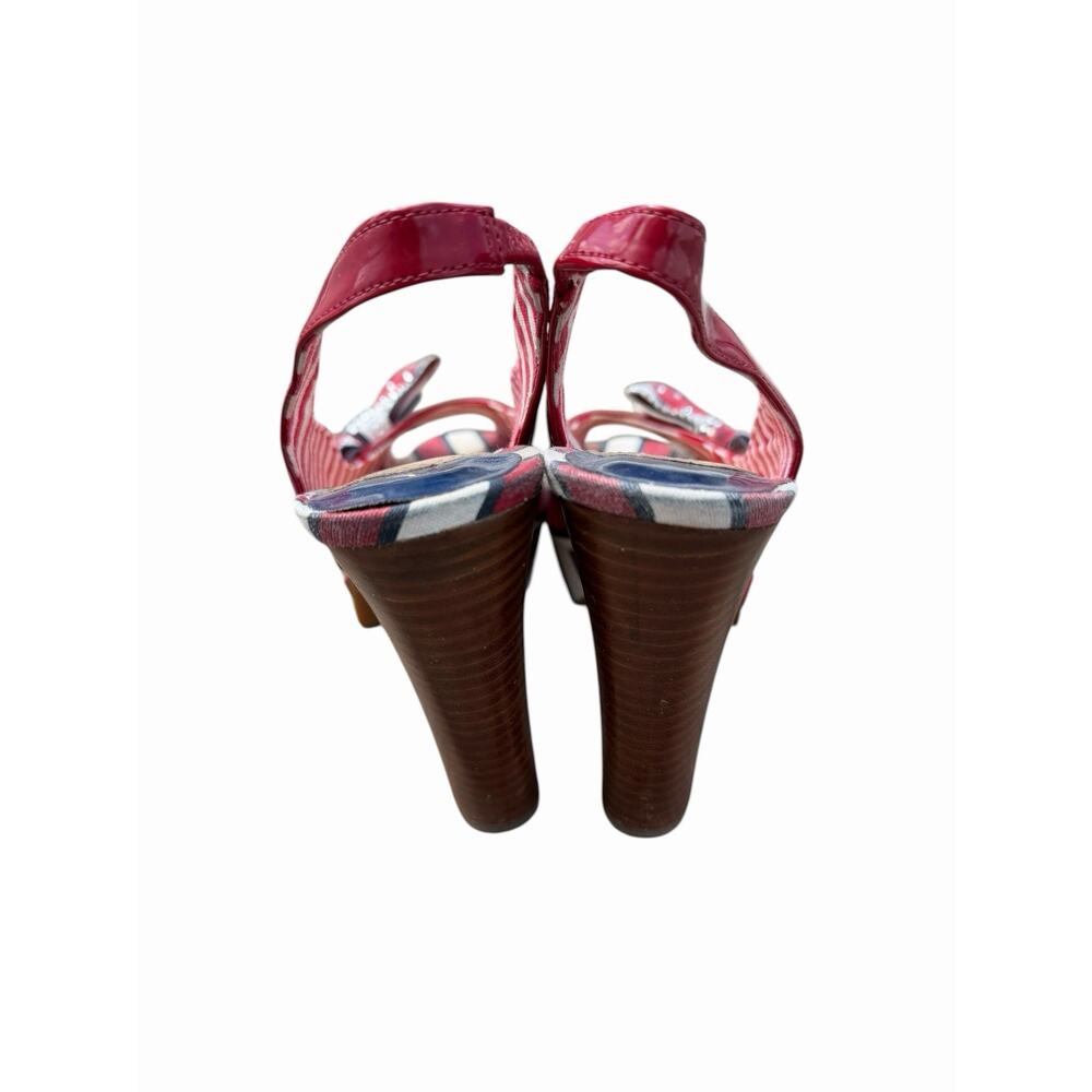 Gianni Bini Red White Blue Striped Bow Heels Pumps 4th Of July Patriotic 8 Sling - Picture 5 of 8